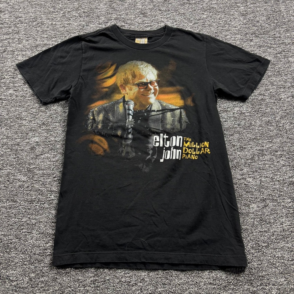 Y2K 2000s Elton John Million Dollar Piano Tour Black T-Shirt Unisex Size Small